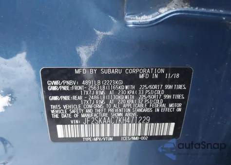 2019 Subaru Forester from USA, damaged, VIN JF2SKAAC7KH471229
